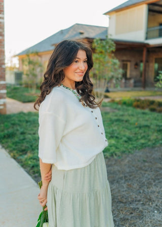 Ivory Button Up Short Sleeve Knit Top | Select Trends Boutique