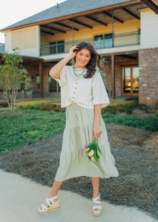 Ivory Button Up Short Sleeve Knit Top | Select Trends Boutique