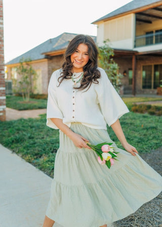 Ivory Button Up Short Sleeve Knit Top | Select Trends Boutique