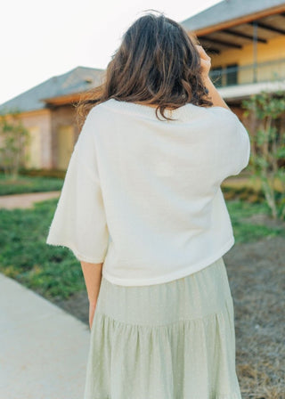 Ivory Button Up Short Sleeve Knit Top | Select Trends Boutique
