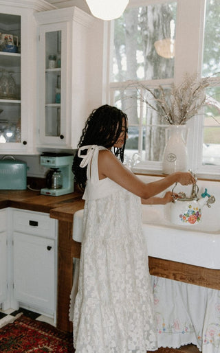 Ivory Embroidered Tie Shoulder Maxi - Select Trends Boutique