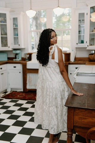 Ivory Embroidered Tie Shoulder Maxi - Select Trends Boutique