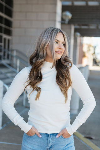 Ivory Long Sleeve Mock Neck Sweater | Select Trends Boutique