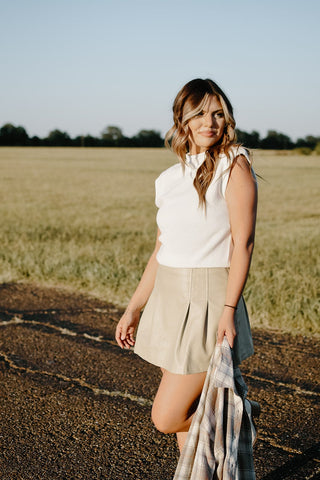 Ivory Power Shoulder Knit Top