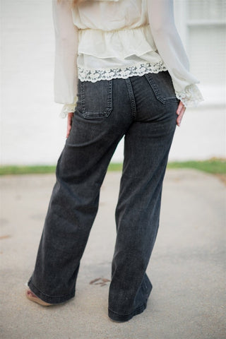 JBD Black Patch Pocket Wide Leg Jeans | Select Trends Boutique