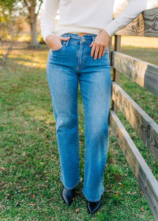 JBD Waistband Detail Medium Wash Jeans | Select Trends Boutique