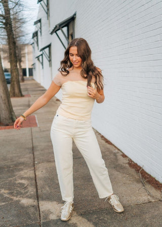 Kancan Ecru High Rise Barrel Jeans | Select Trends Boutique