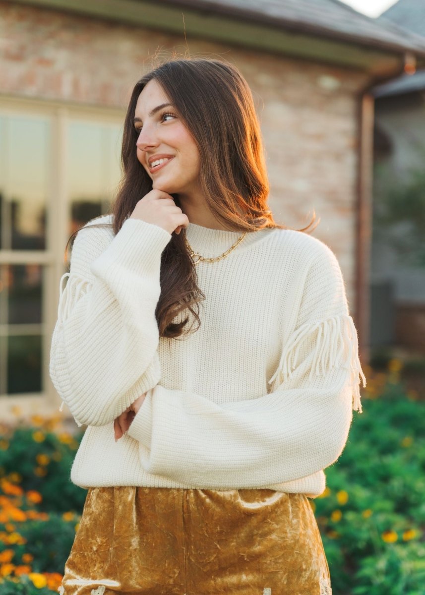 Karli Cream Fringe Detail Sweater