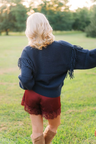 Karli Navy Fringe Detail Sweater | Select Trends Boutique