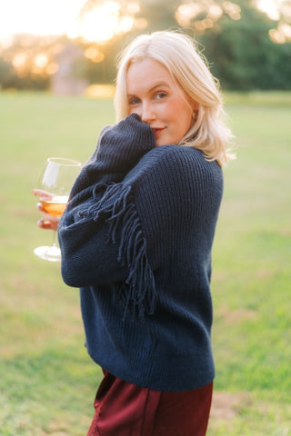 Karli Navy Fringe Detail Sweater | Select Trends Boutique