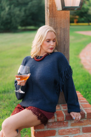 Karli Navy Fringe Detail Sweater | Select Trends Boutique