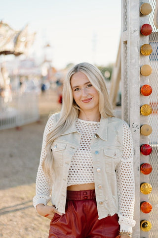 Khaki Distressed Denim Vest | Select Trends Boutique