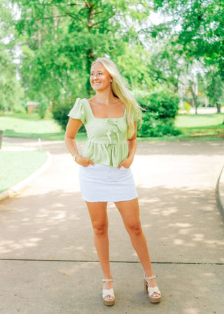 Kiwi Bow Puff Sleeve Peplum Top | Select Trends Boutique