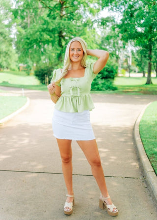 Kiwi Bow Puff Sleeve Peplum Top | Select Trends Boutique