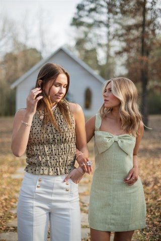 Kiwi Green Bow Front Tweed Dress - Select Trends Boutique