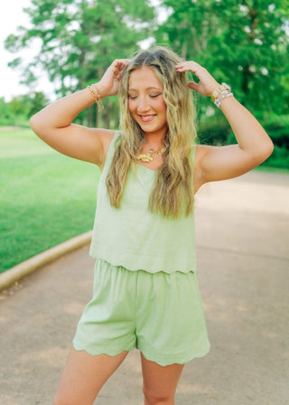 Kiwi Scallop Trim Short Set | Select Trends Boutique