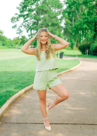 Kiwi Scallop Trim Short Set | Select Trends Boutique