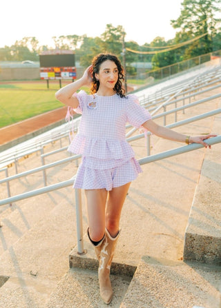 Lavender Gingham Ruffle Short Set - Select Trends Boutique
