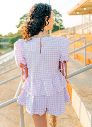 Lavender Gingham Ruffle Short Set