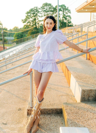 Lavender Gingham Ruffle Short Set - Select Trends Boutique