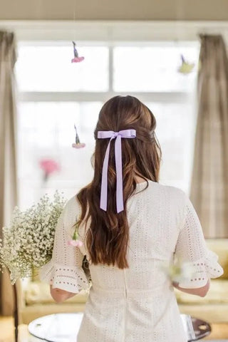 Lavender Satin Double Hair Bow | Select Trends Boutique