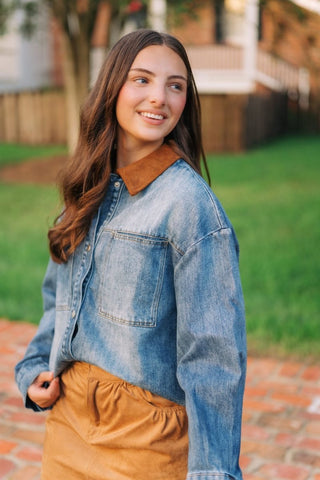 Leila Suede Collar Denim Jacket | Select Trends Boutique