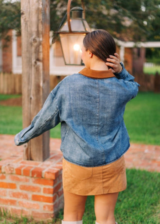 Leila Suede Collar Denim Jacket | Select Trends Boutique