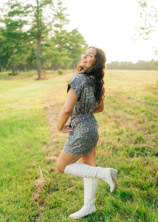 Leopard Denim Button Up Romper | Select Trends Boutique