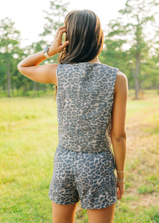 Leopard Denim Vest & Short Set - Select Trends Boutique