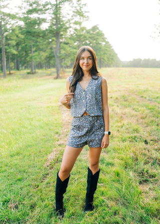 Leopard Denim Vest & Short Set - Select Trends Boutique