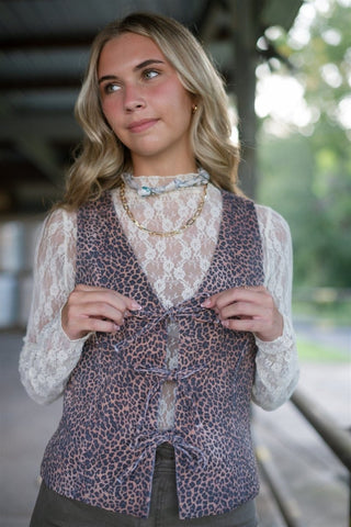 Leopard Tie Front Vest Top | Select Trends Boutique