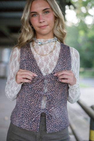 Leopard Tie Front Vest Top | Select Trends Boutique