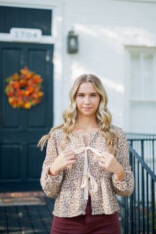 Leopard Velvet Tie Front Blouse | Select Trends Boutique