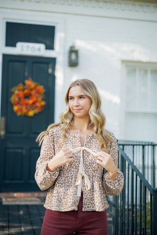 Leopard Velvet Tie Front Blouse | Select Trends Boutique