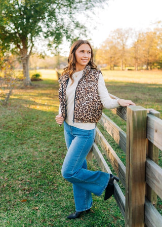 Leopard Zip Up Puffer Vest | Select Trends Boutique