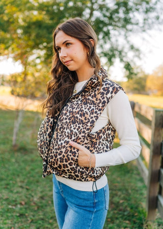 Leopard Zip Up Puffer Vest | Select Trends Boutique