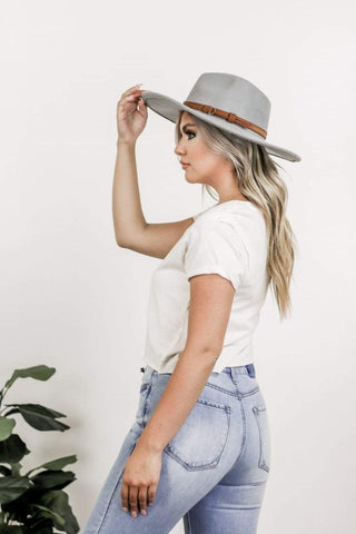 Light Grey Belted Panama Hat | Select Trends Boutique