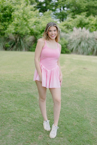 Light Pink Sporty Pleated Romper | Select Trends Boutique