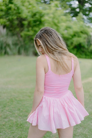 Light Pink Sporty Pleated Romper | Select Trends Boutique