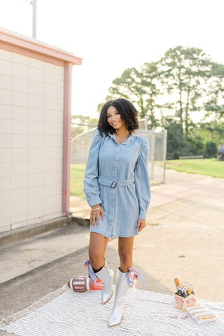 Light Wash Belted Denim Dress - Select Trends Boutique