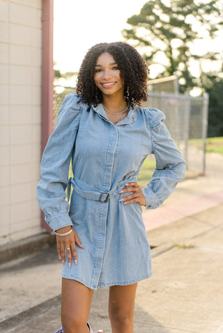 Light Wash Belted Denim Dress - Select Trends Boutique