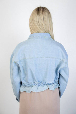 Light Wash Denim Puff Sleeve Crop Jacket