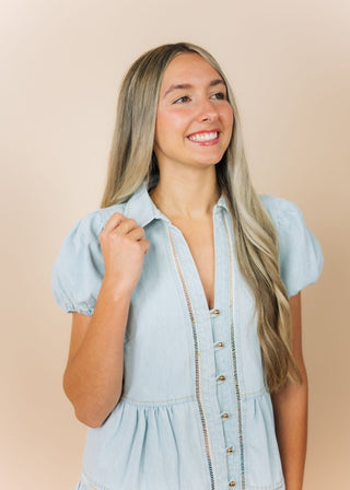 Light Wash Denim Tiered Mini Dress | Select Trends Boutique