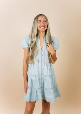 Light Wash Denim Tiered Mini Dress | Select Trends Boutique