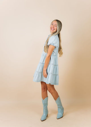 Light Wash Denim Tiered Mini Dress | Select Trends Boutique
