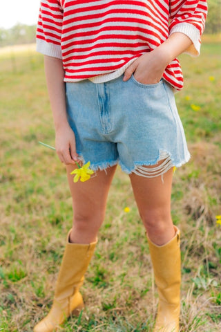 Light Wash Frayed Denim Shorts | Select Trends Boutique