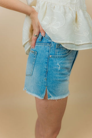 Light Wash Side Slit Denim Shorts | Select Trends Boutique