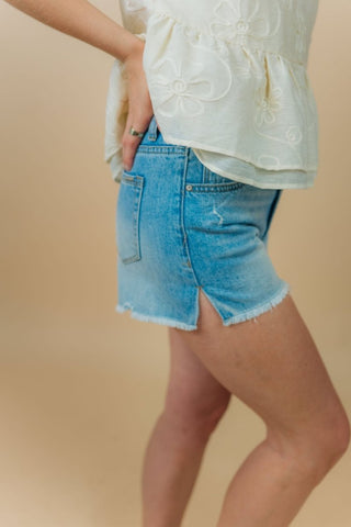 Light Wash Side Slit Denim Shorts | Select Trends Boutique