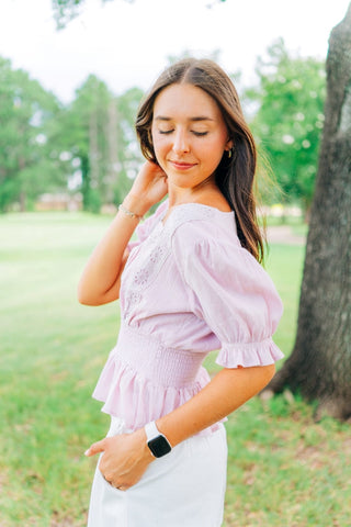 Lilac Eyelet Lace Square Neck Blouse - Select Trends Boutique