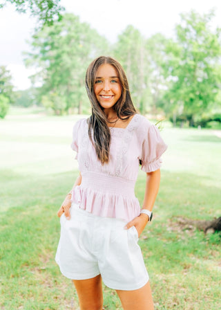 Lilac Eyelet Lace Square Neck Blouse - Select Trends Boutique